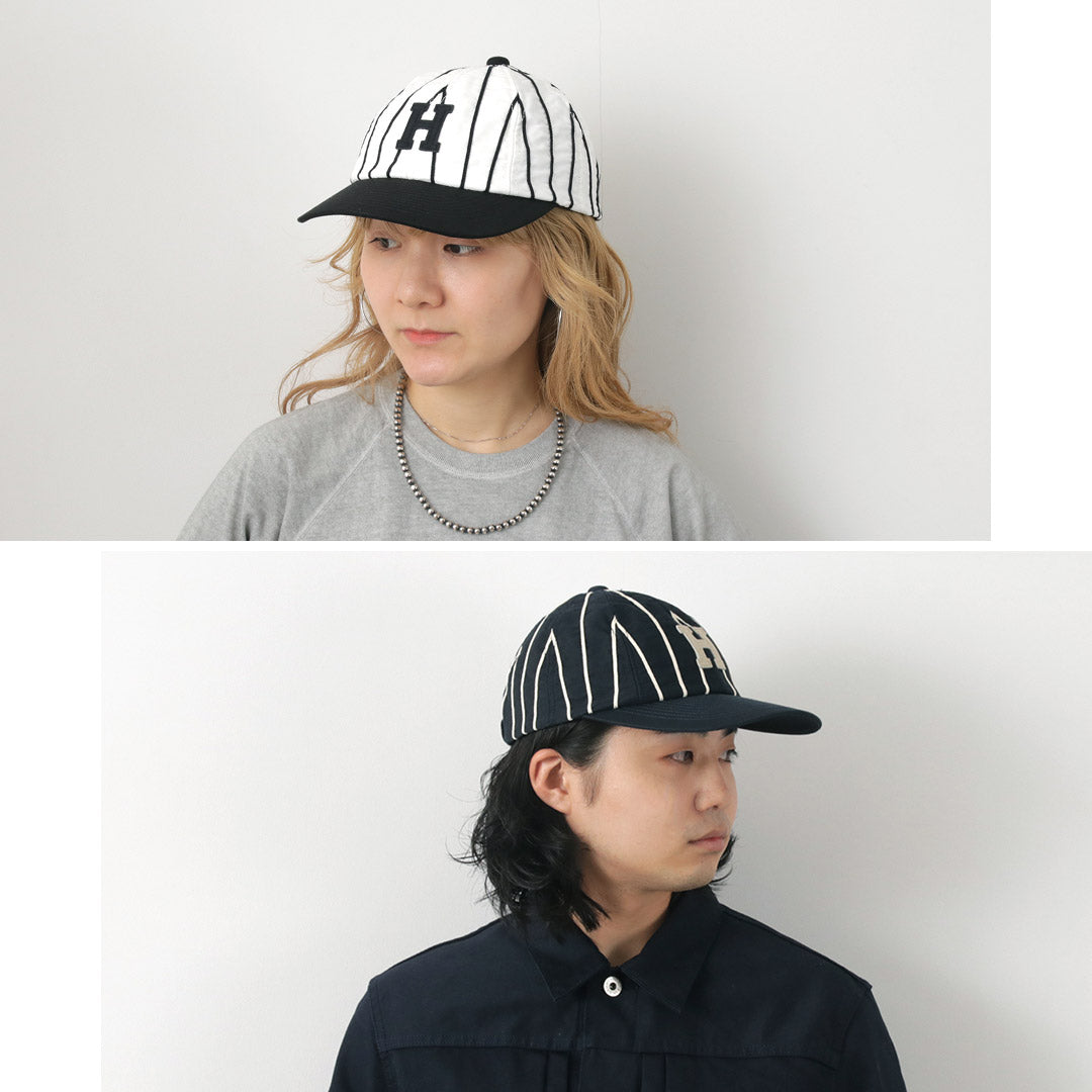 HICOSAKA（ヒコサカ） ストライプ 8パネル ロゴキャップ / メンズ レディース ユニセックス 帽子 コットン Stripe 8panel Logo Cap