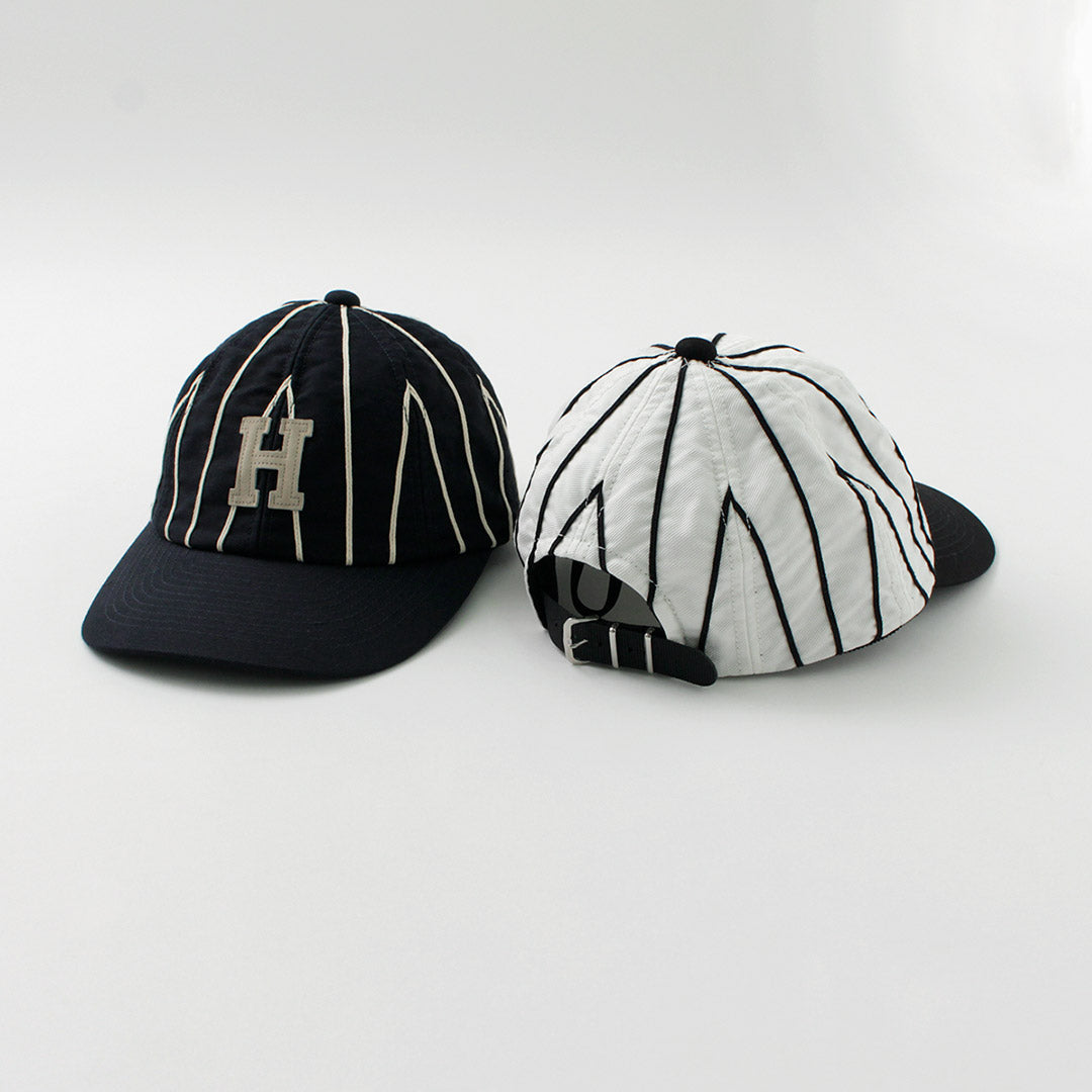 HICOSAKA（ヒコサカ） ストライプ 8パネル ロゴキャップ / メンズ レディース ユニセックス 帽子 コットン Stripe 8panel Logo Cap