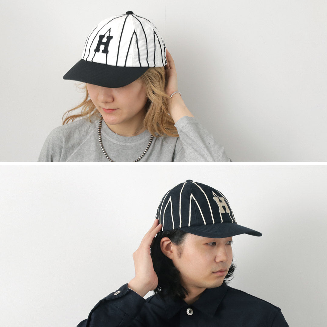 HICOSAKA（ヒコサカ） ストライプ 8パネル ロゴキャップ / メンズ レディース ユニセックス 帽子 コットン Stripe 8panel Logo Cap