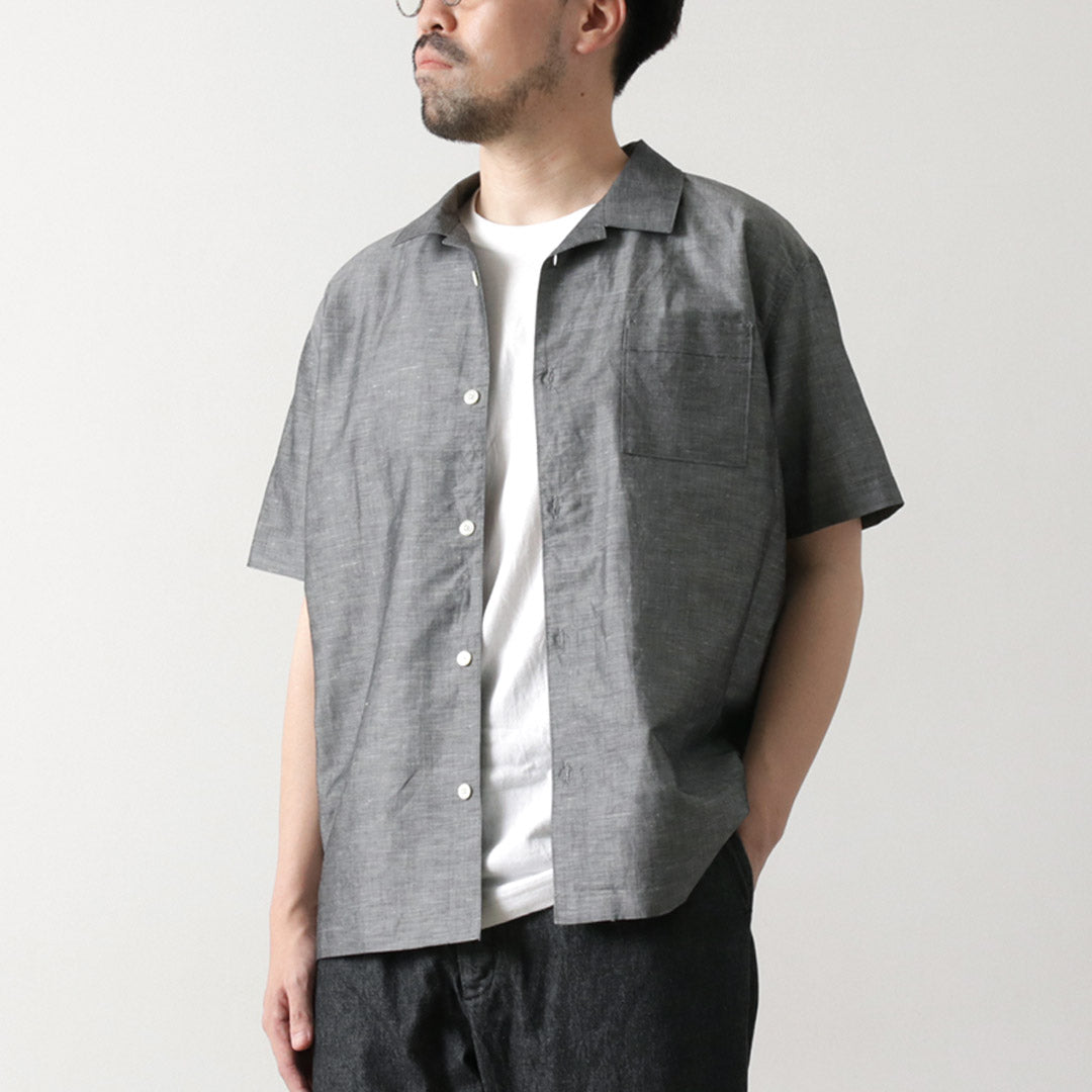 RE MADE IN TOKYO JAPAN（アールイー） ハードマンズリネン オープンカラーシャツ / メンズ 半袖 日本製 Herdmans Linen Open Collar Shirt 2224S-SH