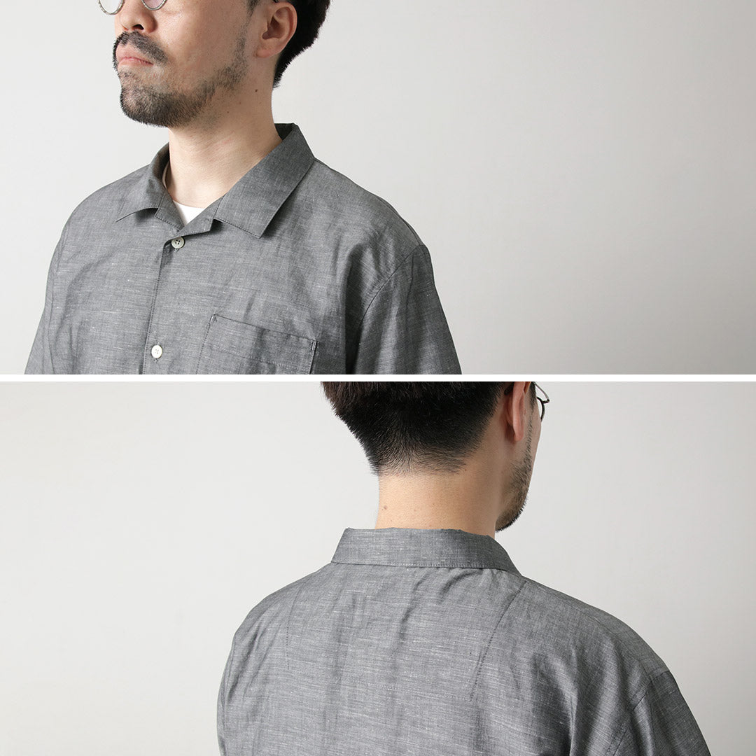 RE MADE IN TOKYO JAPAN（アールイー） ハードマンズリネン オープンカラーシャツ / メンズ 半袖 日本製 Herdmans Linen Open Collar Shirt 2224S-SH