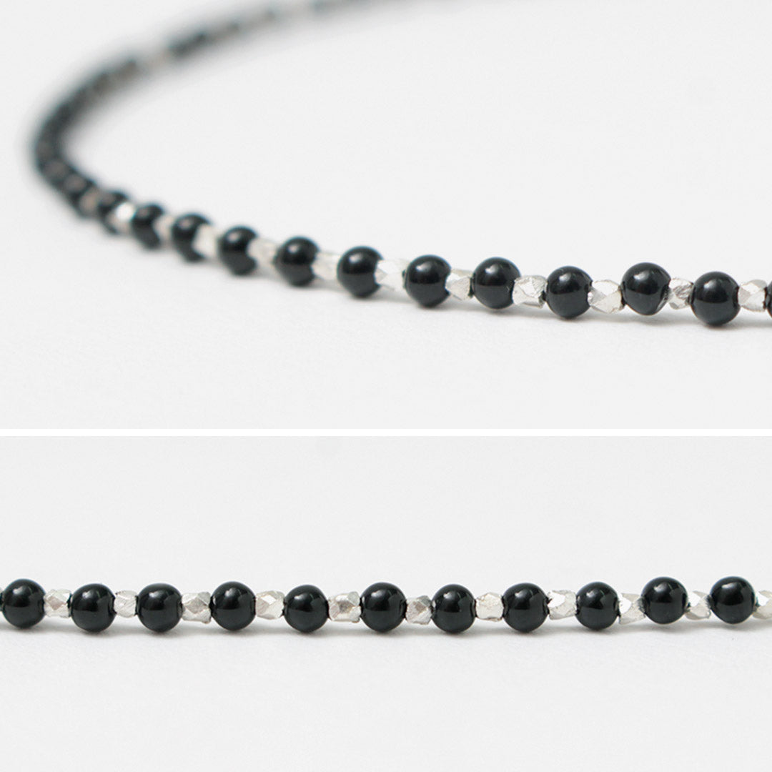 CHALISA T..（チャリッサ・ティー） ブラックオニキスビーズ シルバーボールチェーンネックレス シルバー925 / メンズ レディース アクセサリー Black onyx beads silver ball chain necklace 925 silver