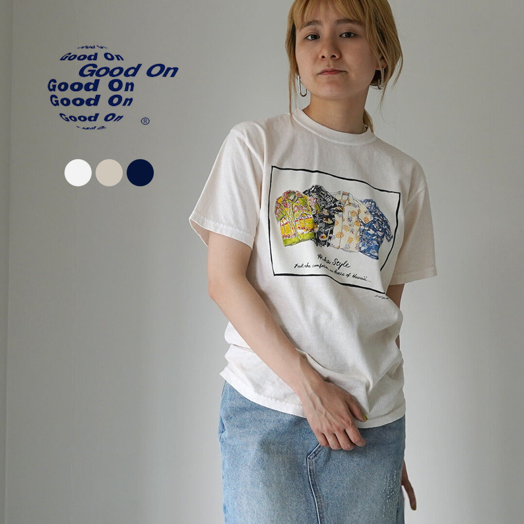 GOOD ON（グッドオン） LeftyArt×Good On アロハシャツ SS TEE / レディース トップス 半袖 Tシャツ カットソー プリント 綿100 日本製 LeftyArt×Good On ALOHA SHIRTS SS TEE