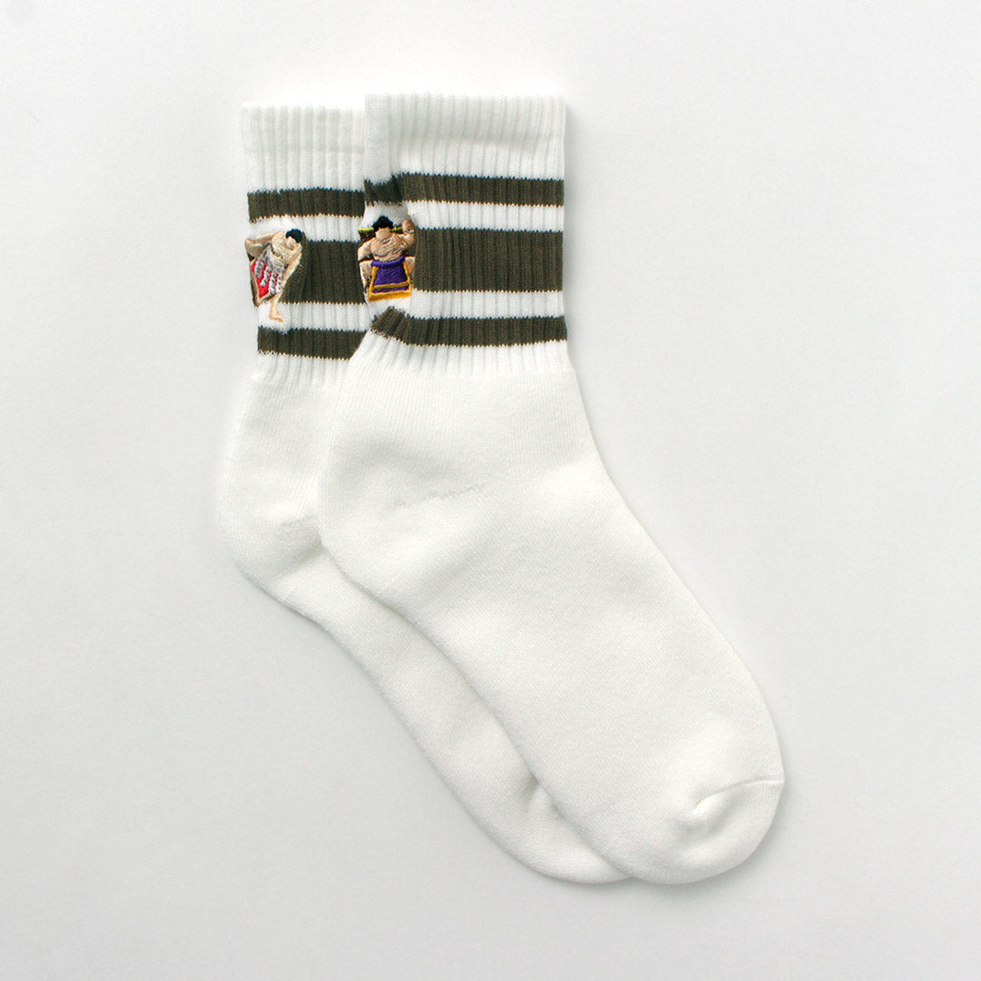 DECKA QUALITY SOCKS（デカ） 刺繍 スケーターソックス / メンズ レディース ユニセックス 靴下 ストライプ 柄 日本製 Skater Socks / Embroidery / Baseball