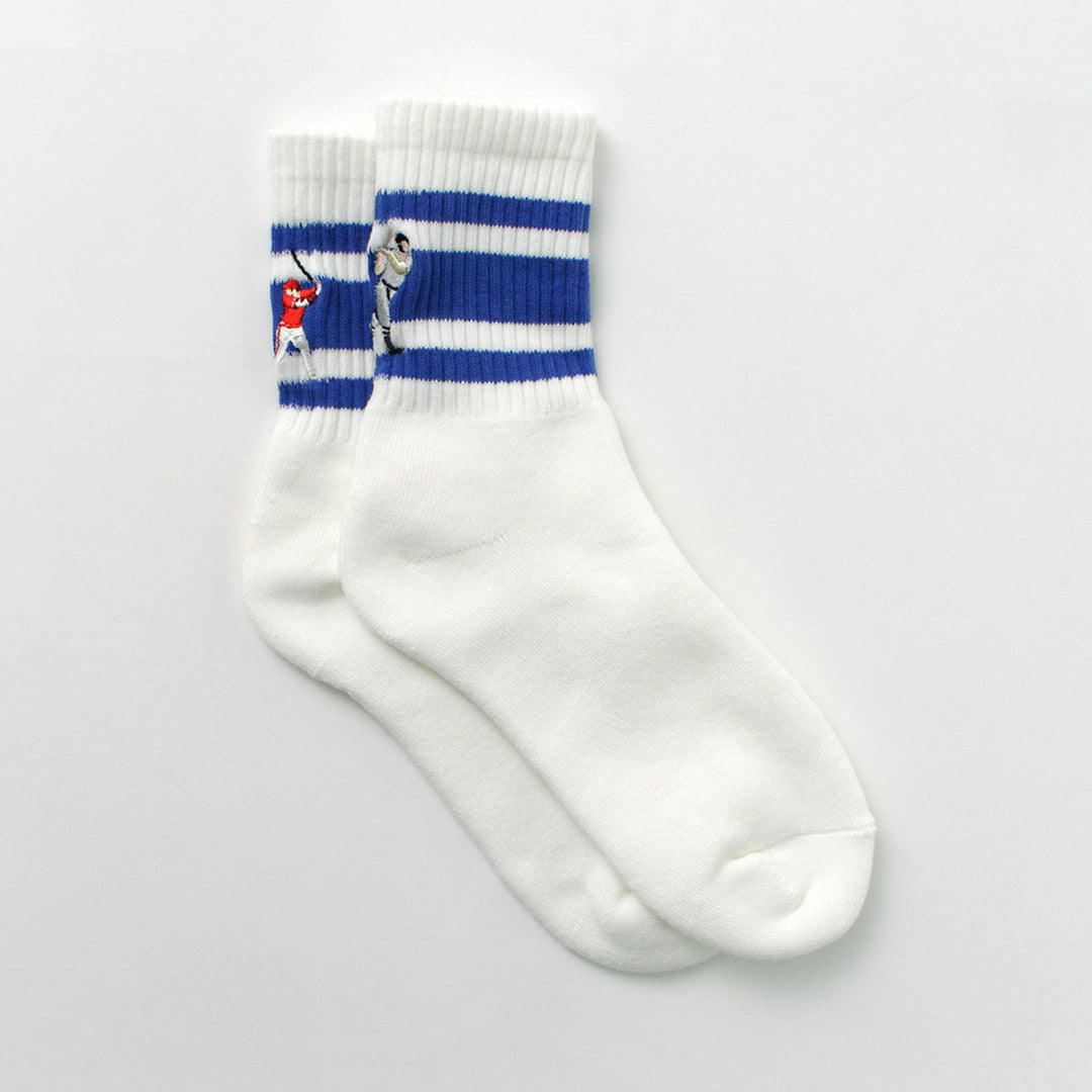 DECKA QUALITY SOCKS（デカ） 刺繍 スケーターソックス / メンズ レディース ユニセックス 靴下 ストライプ 柄 日本製 Skater Socks / Embroidery / Baseball