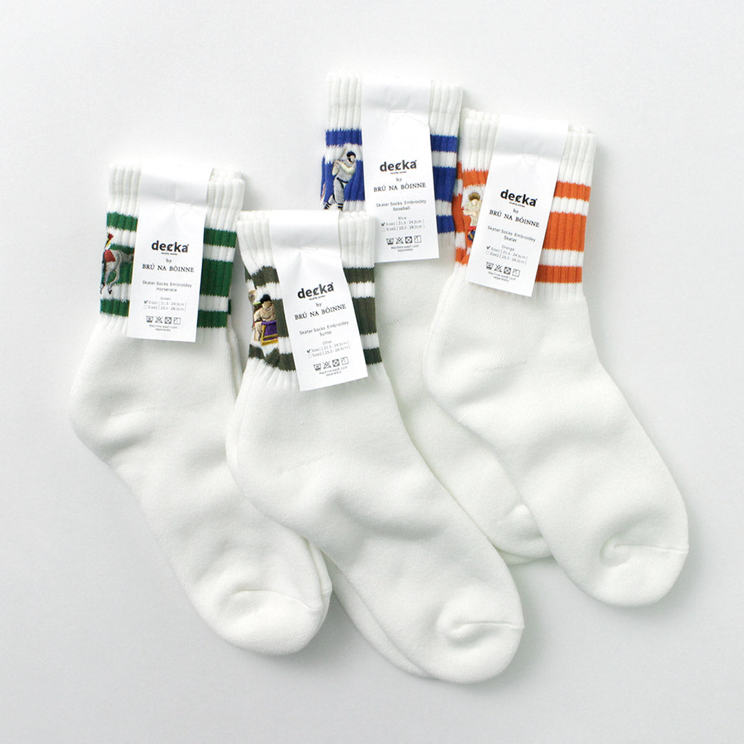 DECKA QUALITY SOCKS（デカ） 刺繍 スケーターソックス / メンズ レディース ユニセックス 靴下 ストライプ 柄 日本製 Skater Socks / Embroidery / Baseball