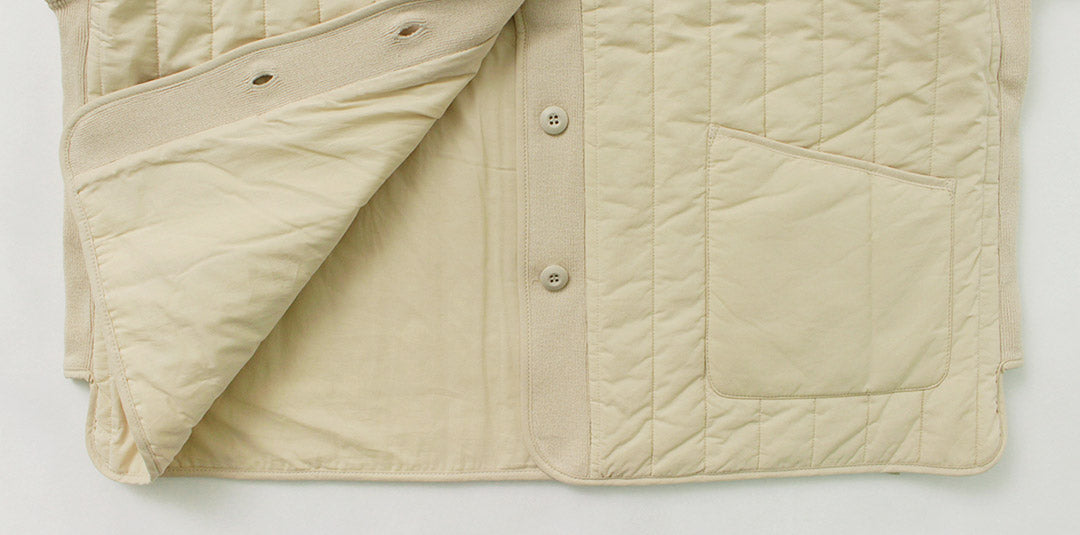 MAO MADE（マオメイド） コットン キルト ジャケット / レディース アウター キルティング ノーカラー 襟なし 中綿 短め ショート