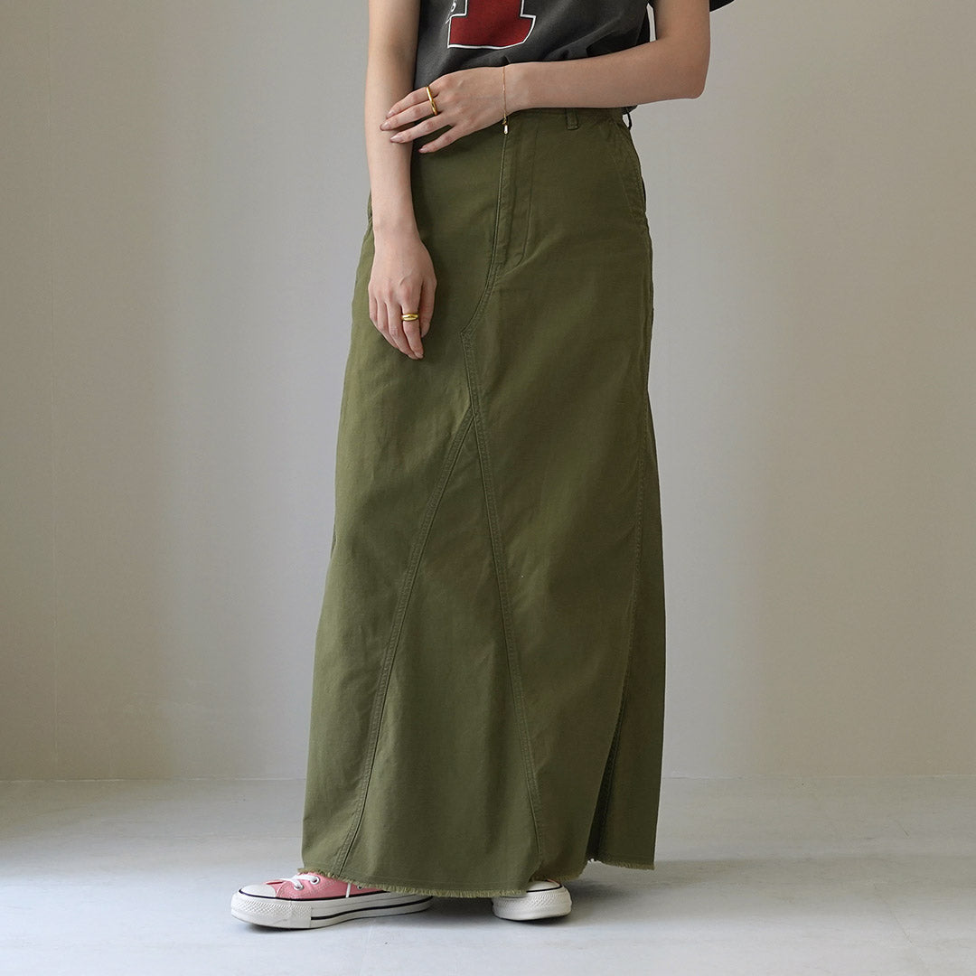 SHINZONE（シンゾーン） ウォッシュド ベイカースカート / レディース ロング マキシ フリンジ カーキ 綿100 日本製 WASHED BAKER SKIRT 24MMSSK04