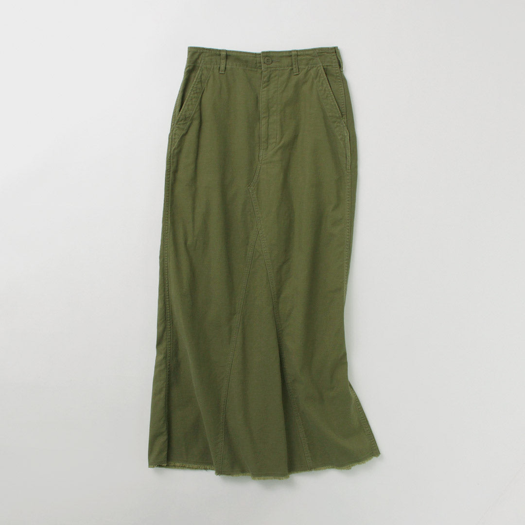 SHINZONE（シンゾーン） ウォッシュド ベイカースカート / レディース ロング マキシ フリンジ カーキ 綿100 日本製 WASHED BAKER SKIRT 24MMSSK04