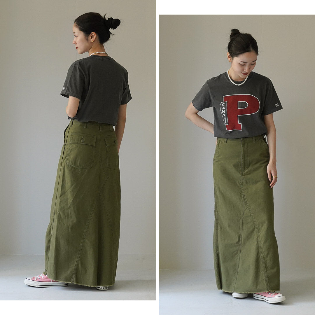 SHINZONE（シンゾーン） ウォッシュド ベイカースカート / レディース ロング マキシ フリンジ カーキ 綿100 日本製 WASHED BAKER SKIRT 24MMSSK04