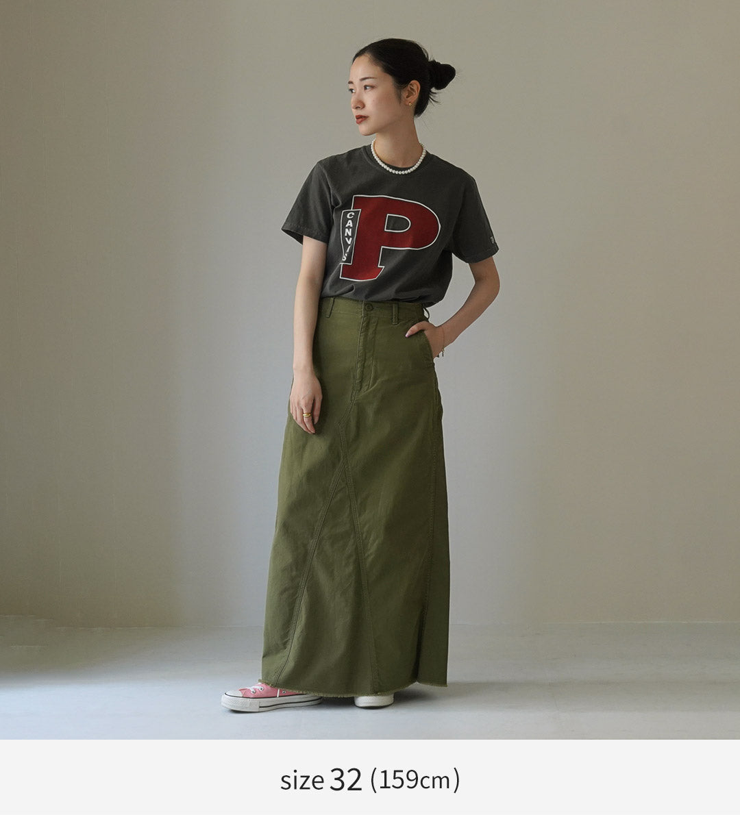 SHINZONE（シンゾーン） ウォッシュド ベイカースカート / レディース ロング マキシ フリンジ カーキ 綿100 日本製 WASHED BAKER SKIRT 24MMSSK04