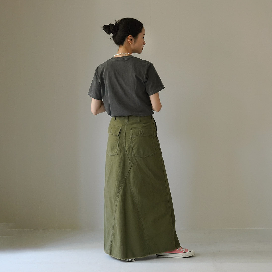 SHINZONE（シンゾーン） ウォッシュド ベイカースカート / レディース ロング マキシ フリンジ カーキ 綿100 日本製 WASHED BAKER SKIRT 24MMSSK04