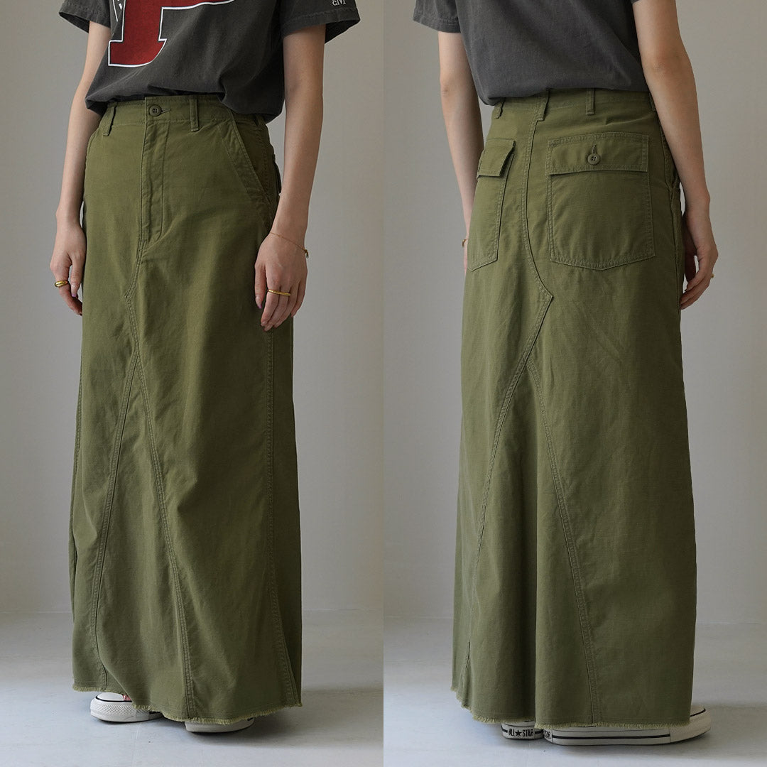 SHINZONE（シンゾーン） ウォッシュド ベイカースカート / レディース ロング マキシ フリンジ カーキ 綿100 日本製 WASHED BAKER SKIRT 24MMSSK04