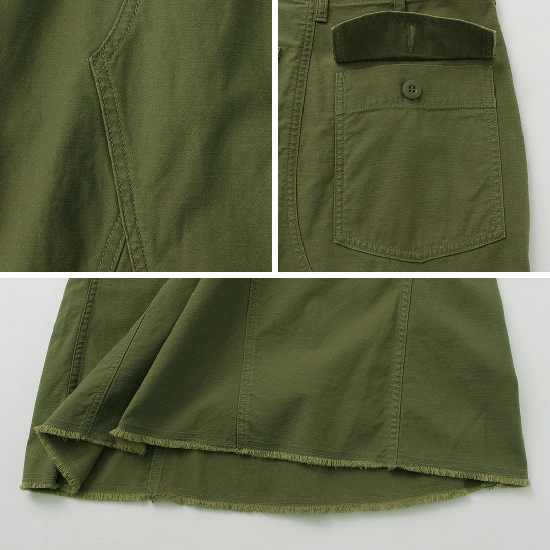 SHINZONE（シンゾーン） ウォッシュド ベイカースカート / レディース ロング マキシ フリンジ カーキ 綿100 日本製 WASHED BAKER SKIRT 24MMSSK04