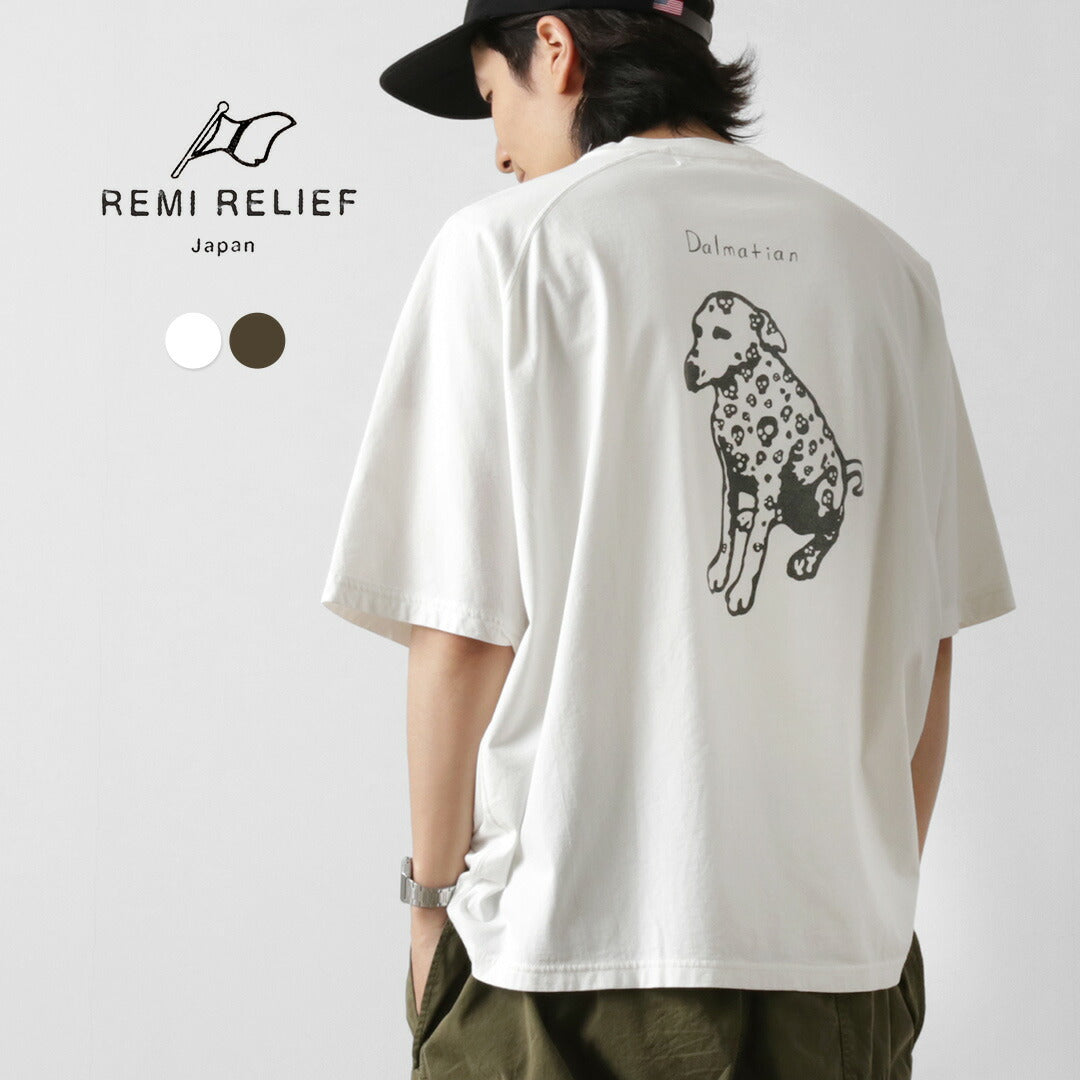 REMI RELIEF（レミレリーフ） ノンストレスSP加工25/-天竺T(dog) / メンズ Tシャツ 半袖 プリント アニマル 日本製