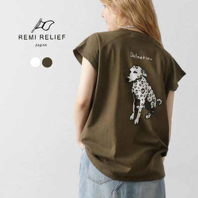 REMI RELIEF（レミレリーフ） ノンストレスSP加工25/-天竺N/S-T(dog) / レディース Tシャツ カットソー 袖なし ノースリーブ プリント 綿 コットン