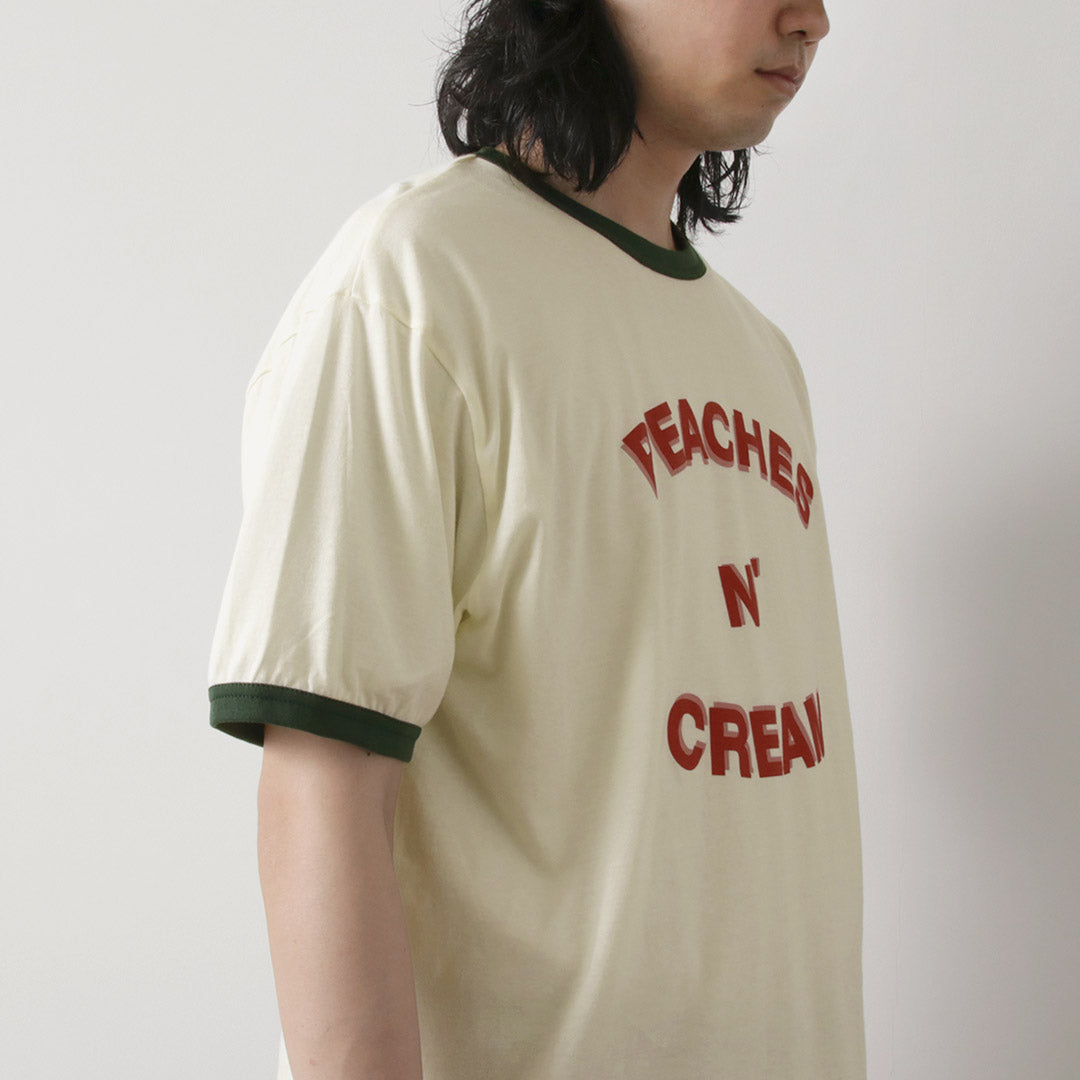 SON OF THE CHEESE（サノバチーズ） ピーチアンドクリーム Tシャツ / メンズ トップス リンガーTシャツ パイピング 半袖 綿100 日本製 PEACHES N’ CREAM TEE