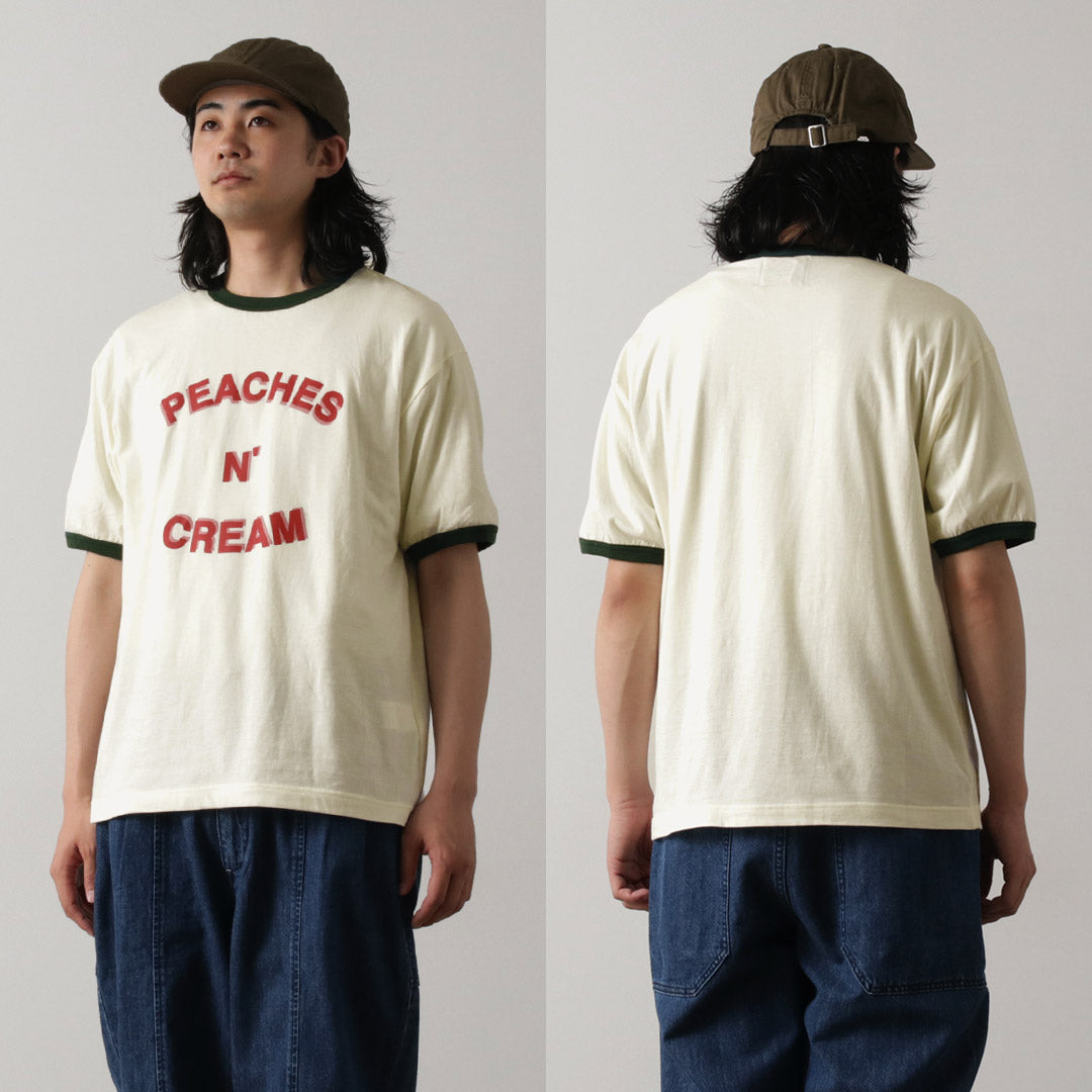 SON OF THE CHEESE（サノバチーズ） ピーチアンドクリーム Tシャツ / メンズ トップス リンガーTシャツ パイピング 半袖 綿100 日本製 PEACHES N’ CREAM TEE