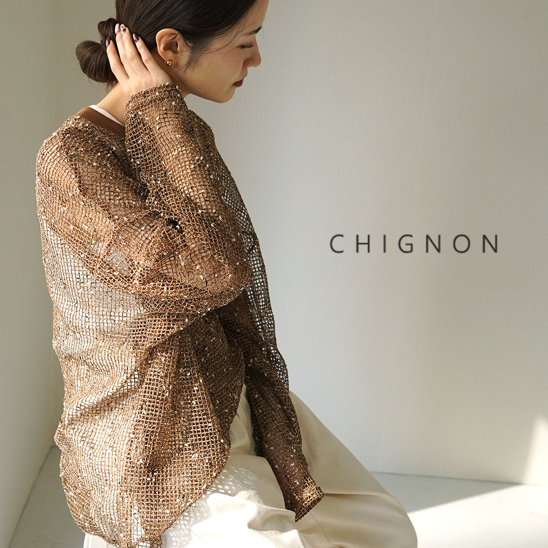 CHIGNON（シニヨン） ネップメッシュプルオーバー / レディース トップス ニット 長袖 シースルー 透かし編み