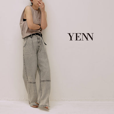 YENN（イェン） ハイライズ タックワイドパンツ / レディース ボトムス デニム シーンズ ハイウエスト HIGH RISE TUCK WIDE PT L/GRAY