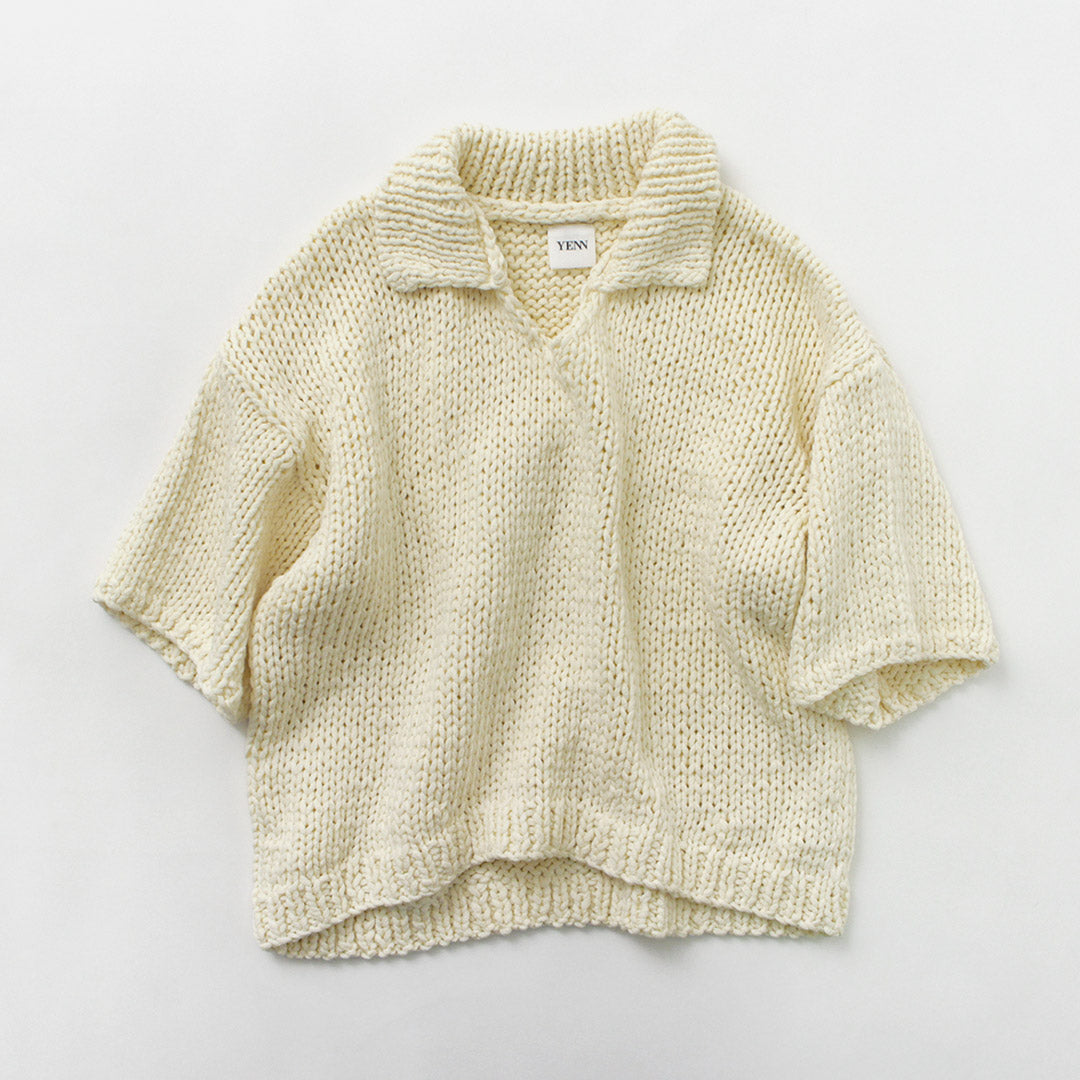 YENN（イェン） ハンドニット ポロカラー プルオーバー / 襟付き 半袖 レディース サマーニット 綿100％ コットン HAND KNIT POLO COLLAR PO