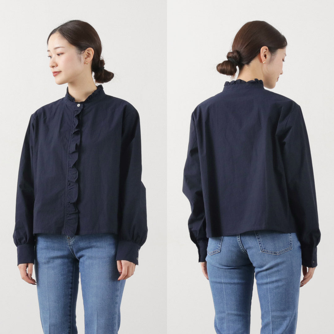 MIDIUMI（ミディウミ） フリルショートシャツ / レディース ブラウス 長袖 綿100％ コットン 日本製