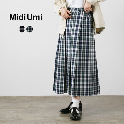 MIDIUMI（ミディウミ） チェック タックスカート / 春 夏 ミモレ ロング ウエストゴム 柄 日本製