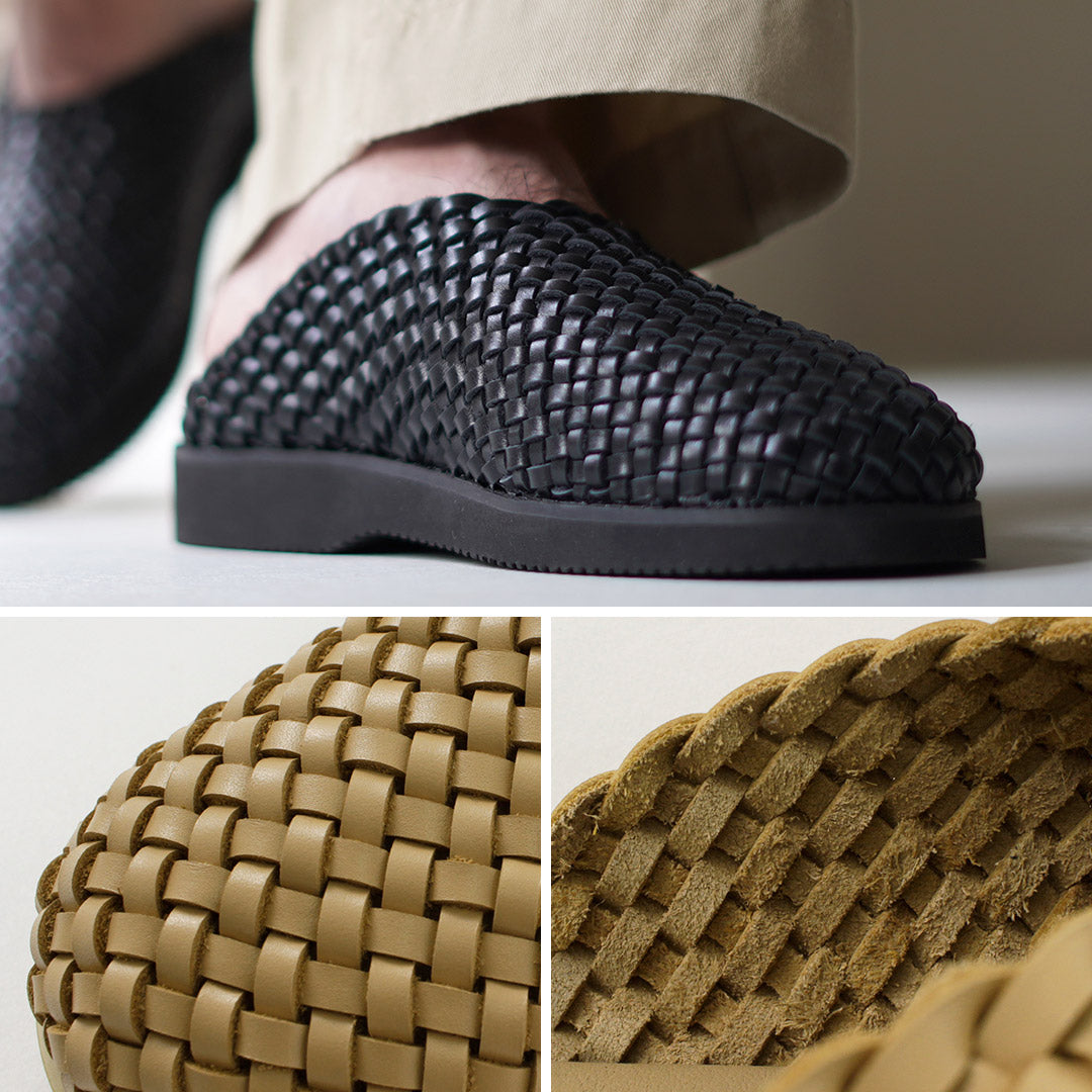 MOLLE SHOES（モールシューズ） ウーブン レザークロッグ / メンズ レザーサンダル シューズ 牛革 本革 イントレチャート WOVEN LEATHER CROG