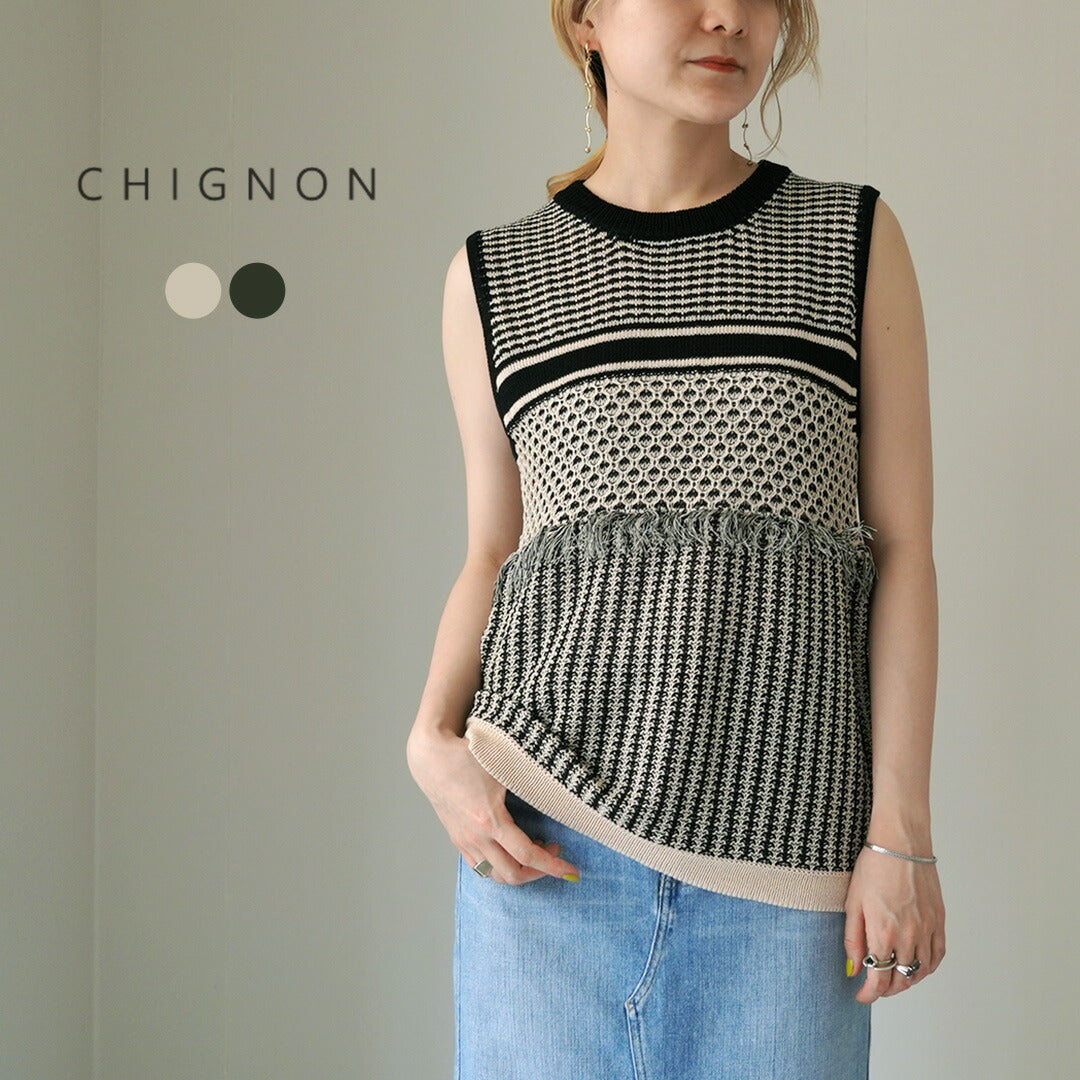 CHIGNON（シニヨン） JQ編みノースリニット / レディース トップス ニット クルーネック ノースリーブ