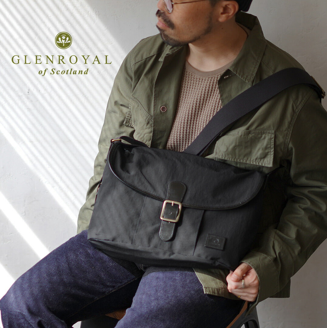 【正規品】GLENROYAL（グレンロイヤル） フラップショルダーバッグ ナイロンタッサー / メンズ 鞄 撥水 本革 J2-0022 FLAP SHOULDER BAG_NYLON TUSSORE