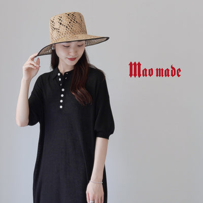 MAO MADE（マオメイド） ハイゲージ マキシ ポロ ワンピース / コットンニット 半袖 ロング マキシ 襟付き 綿100
