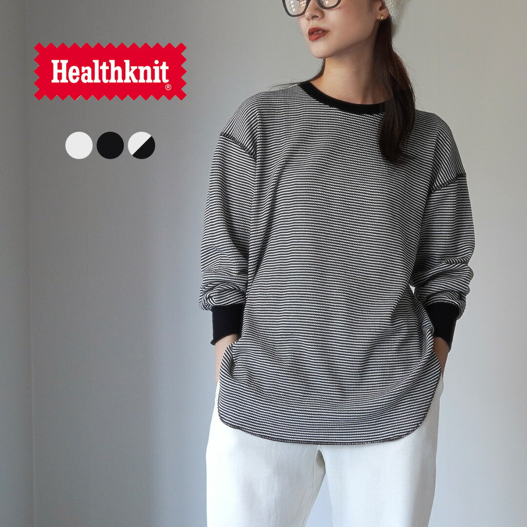 HEALTHKNIT（ヘルスニット） ベーシックワッフル ラウンドヘム クルーネック W / Tシャツ レディース ロンT カットソー トップス 長袖 Basic Waffle Hem Round Crewneck L/S