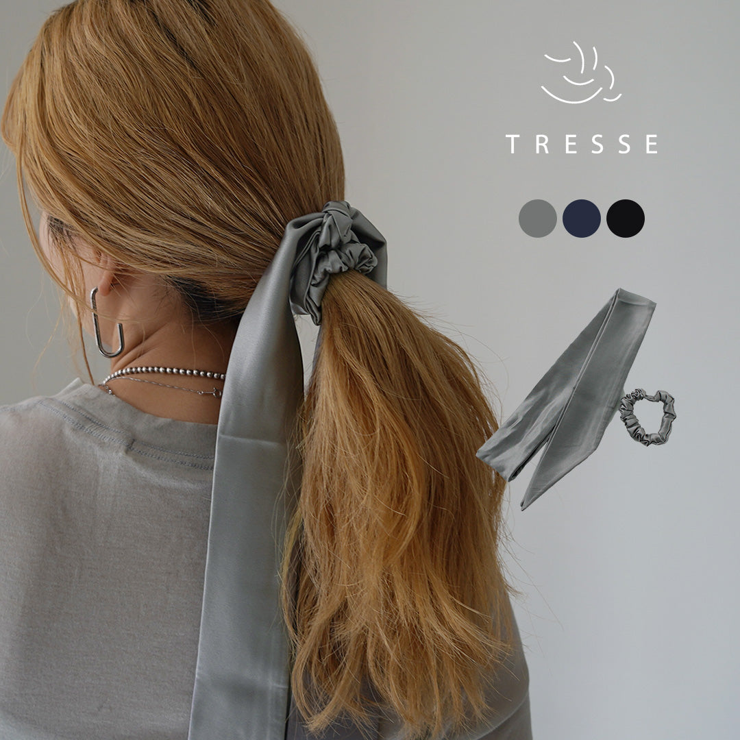 TRESSE（トレス） Jeanne シルク シュシュ+リボン / レディース ヘアゴム ヘアアクセサリー 無地 絹 Jeanne ribbon in silk