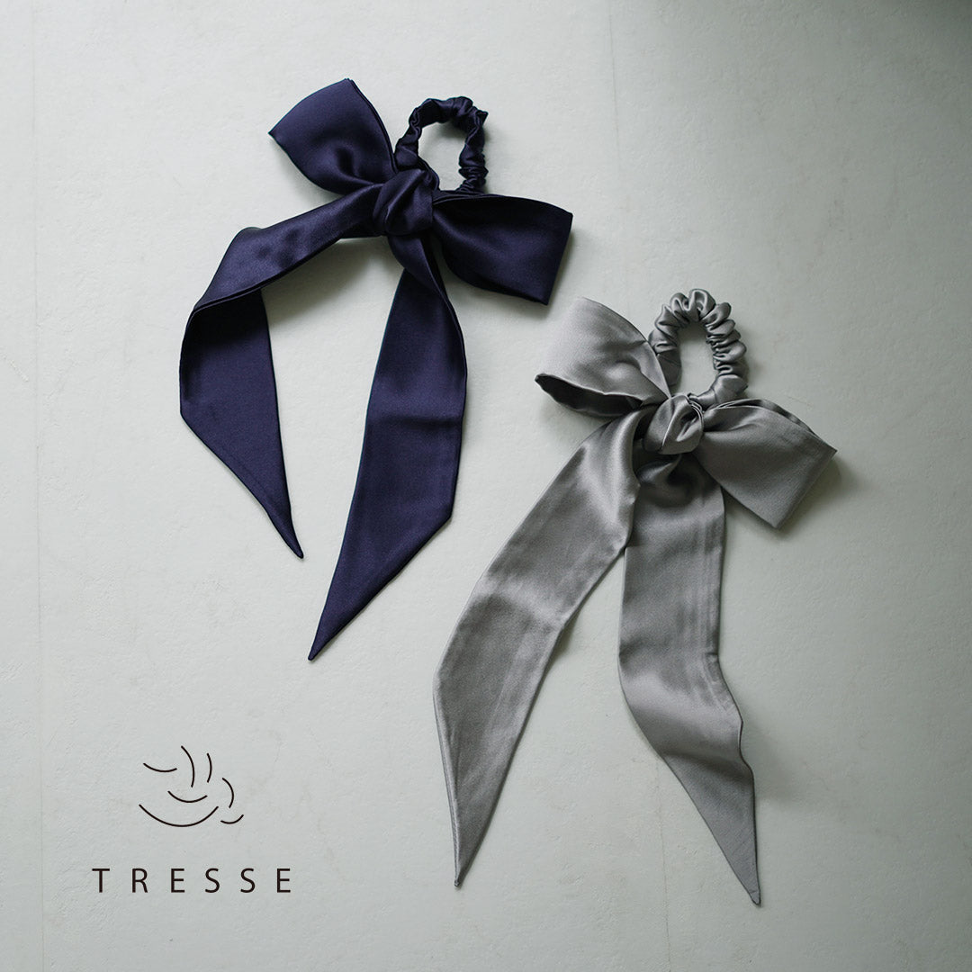 TRESSE（トレス） Jeanne シルク シュシュ+リボン / レディース ヘアゴム ヘアアクセサリー 無地 絹 Jeanne ribbon in silk