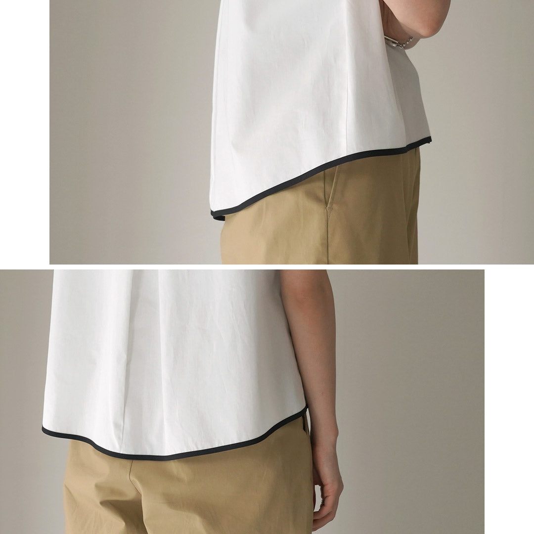 mizuiro ind（ミズイロインド） ラウンドカラー バイカラー ヘムラインシャツ / レディース トップス ブラウス 半袖 日本製 綿 コットン