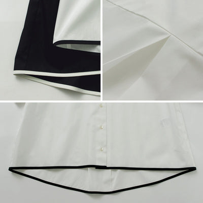 mizuiro ind（ミズイロインド） ラウンドカラー バイカラー ヘムラインシャツ / レディース トップス ブラウス 半袖 日本製 綿 コットン