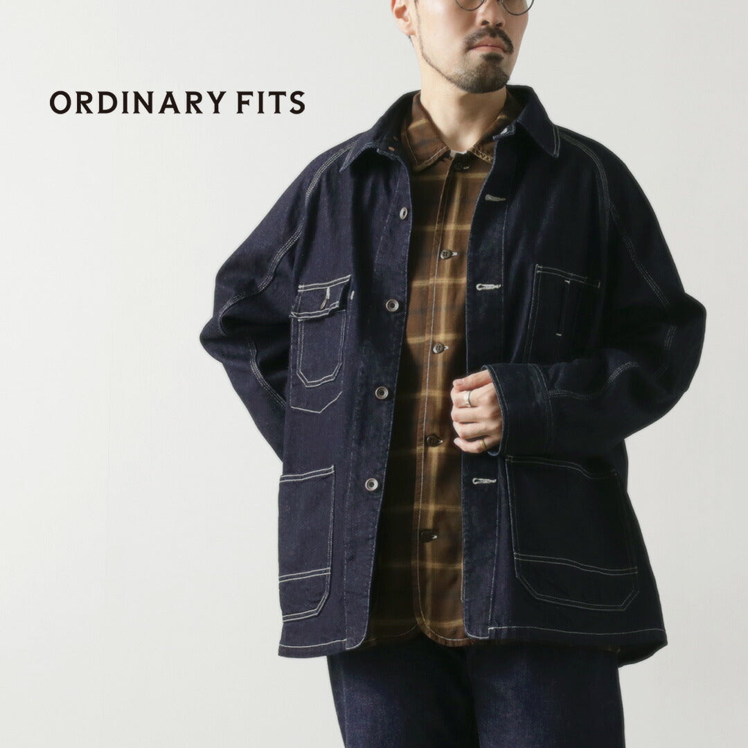 ORDINARY FITS（オーディナリーフィッツ） デニム カバーオールジャケット ワンウォッシュ / メンズ Gジャン ライトアウター デニムジャケット 日本製 DENIM COVERALLS ONE WASH