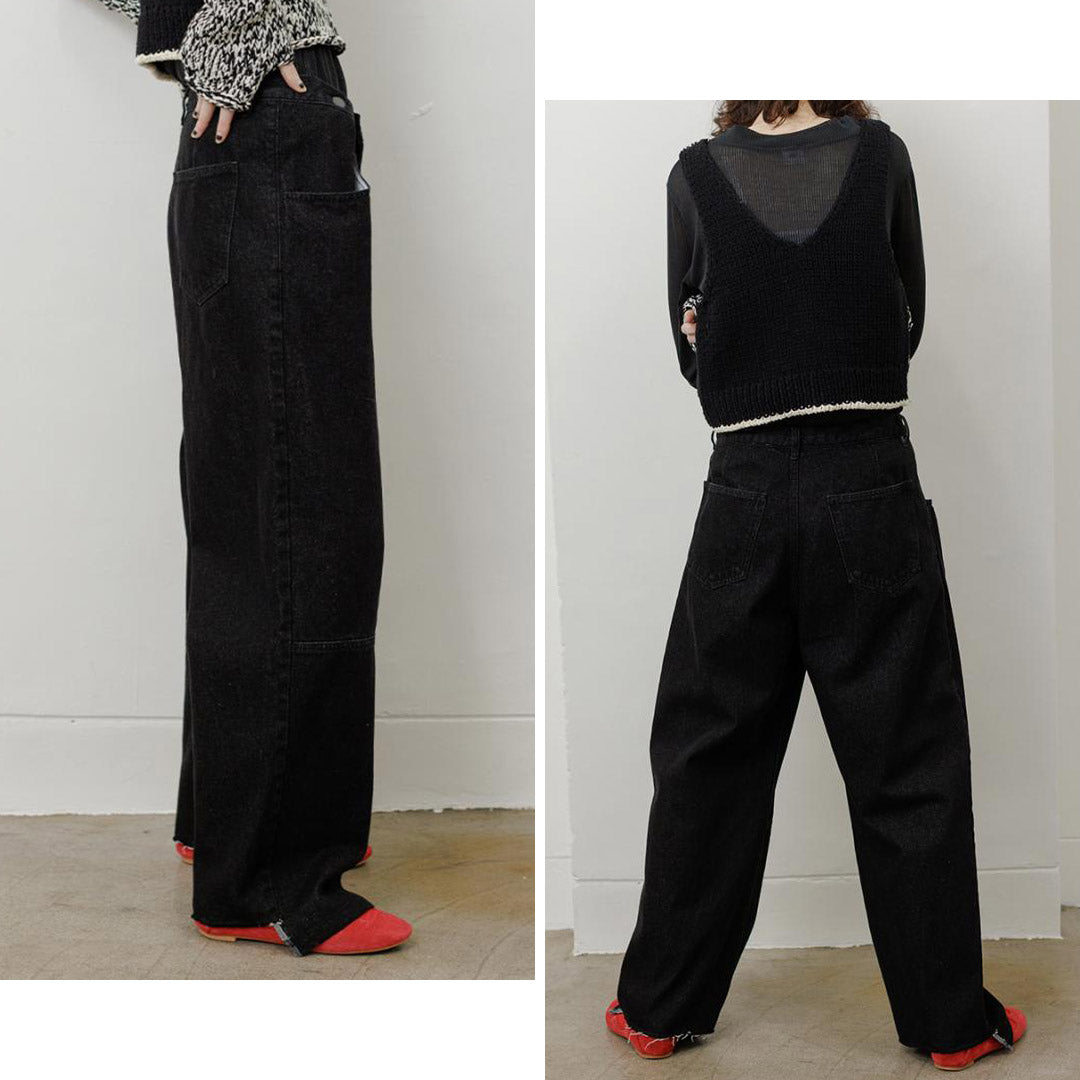 YENN（イェン） タックベルト デザイン パンツ / レディース ブラックデニム ジーンズ ワイド 綿100％ コットン TUCK BELT DESIGN PANTS PREFALL