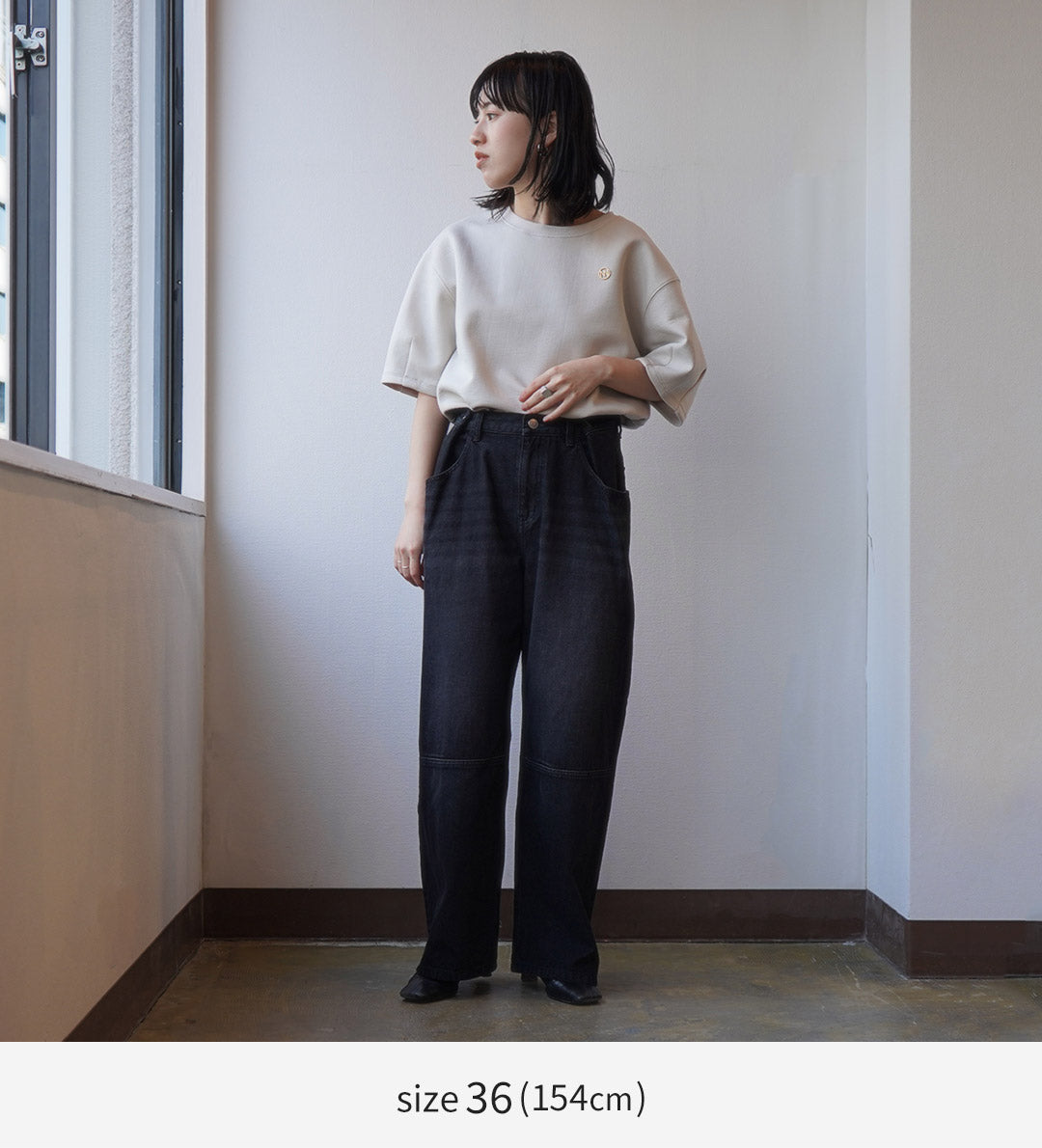 YENN（イェン） タックベルト デザイン パンツ / レディース ブラックデニム ジーンズ ワイド 綿100％ コットン TUCK BELT DESIGN PANTS PREFALL