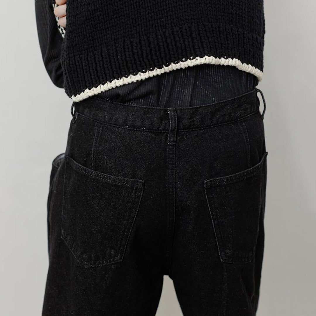 YENN（イェン） タックベルト デザイン パンツ / レディース ブラックデニム ジーンズ ワイド 綿100％ コットン TUCK BELT DESIGN PANTS PREFALL