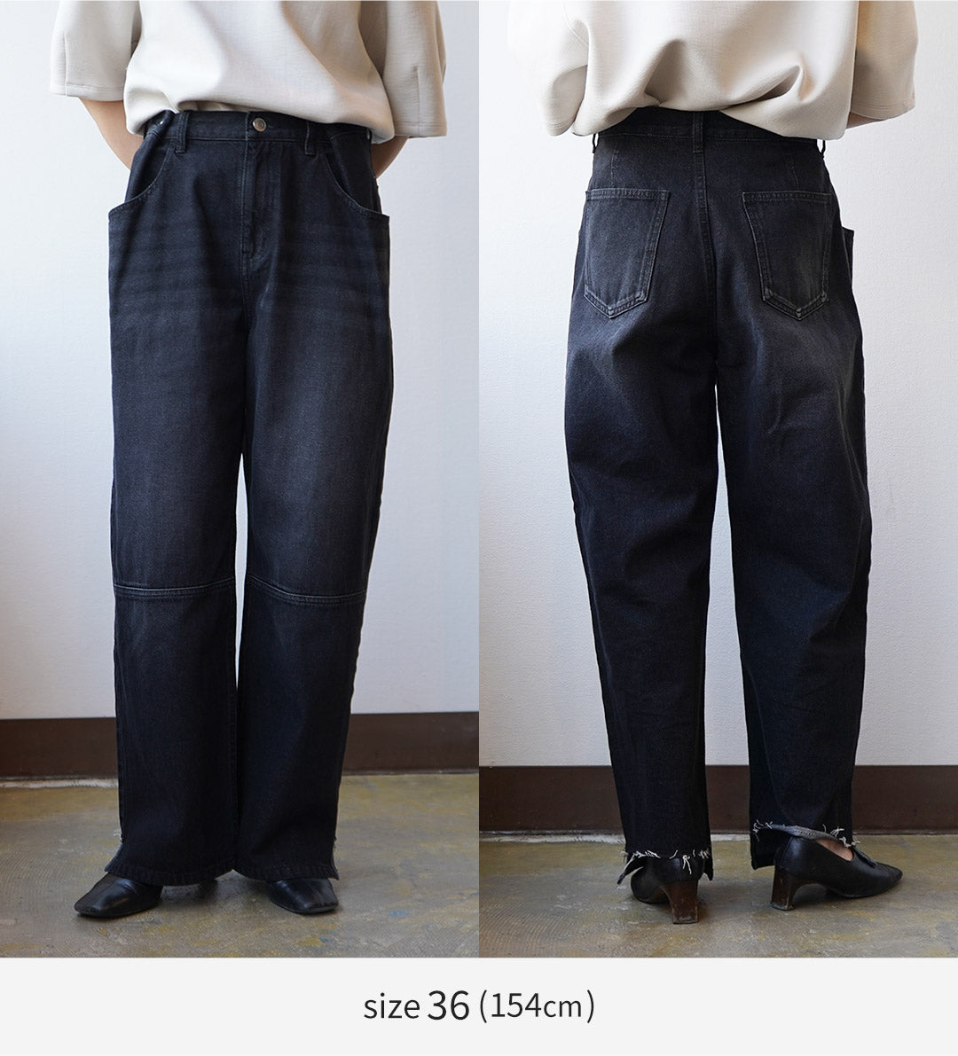 YENN（イェン） タックベルト デザイン パンツ / レディース ブラックデニム ジーンズ ワイド 綿100％ コットン TUCK BELT DESIGN PANTS PREFALL