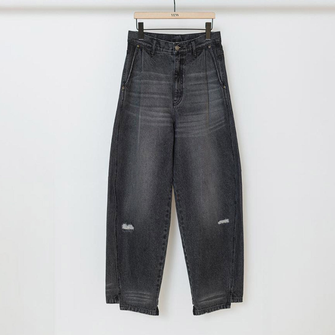 YENN（イェン） カーブシームデニム パンツ グレー / レディース ワイド ジーンズ ロング 綿100％ コットン CURVED SEAM DENIM PT GRAY PREFALL