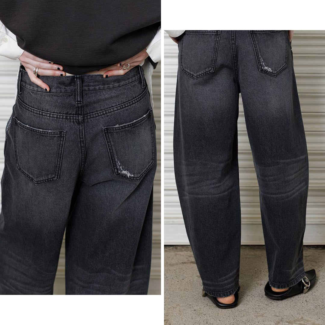 YENN【バレルレッグシルエット】 カーブドシームデニムパンツ 36 50％OFF】YENN（イェン） カーブシームデニム パンツ グレー｜ROCOCO