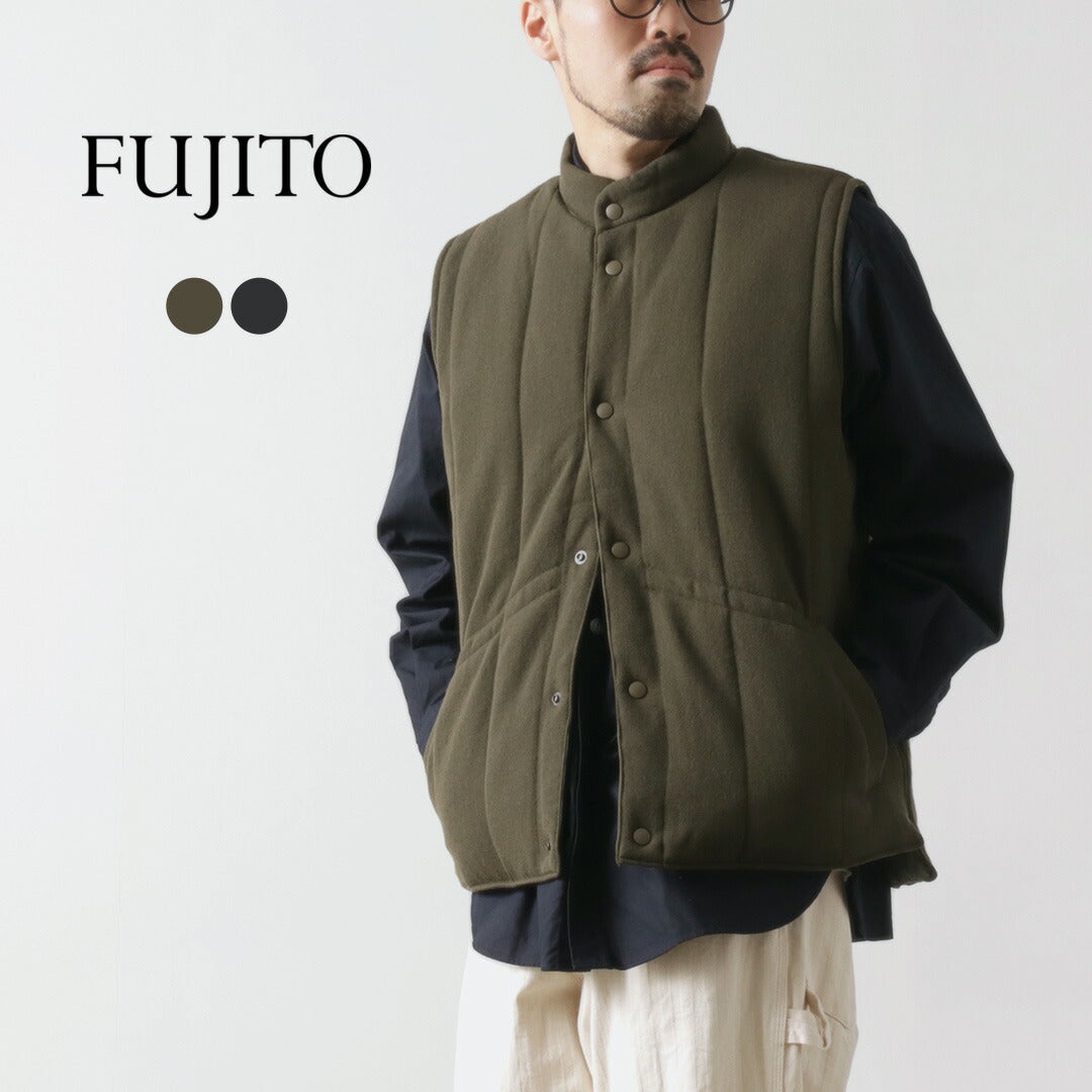 FUJITO（フジト） スキーベスト ウールサージ / メンズ アウター ベスト 前開き 中綿 日本製 Ski Vest