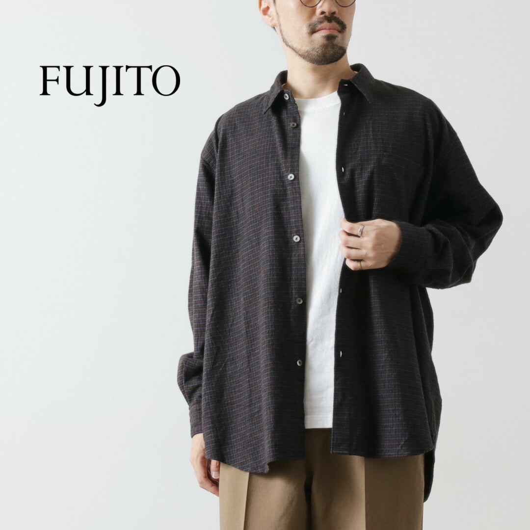 FUJITO（フジト） ビッグサイズシャツ マイクロチェック / ネルシャツ メンズ 長袖 カジュアル 柄 日本製 BS Shirt