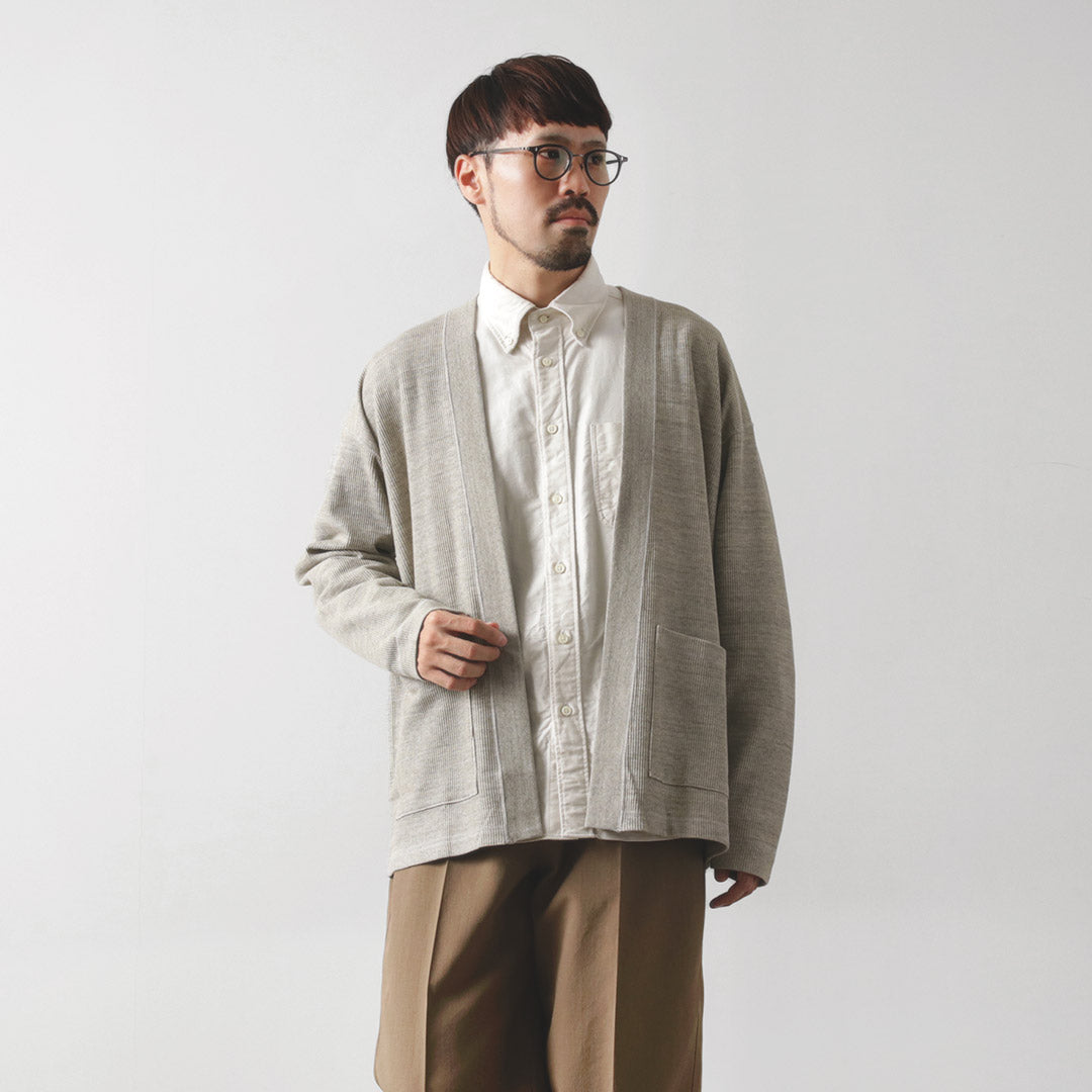 UNDYED（アンダイド） ワッフル カーディガン カラード オーガニックコットン / メンズ ボタンなし 長袖 日本製 COLORED ORGANIC COTTON WAFFLE L/S CARDIGAN