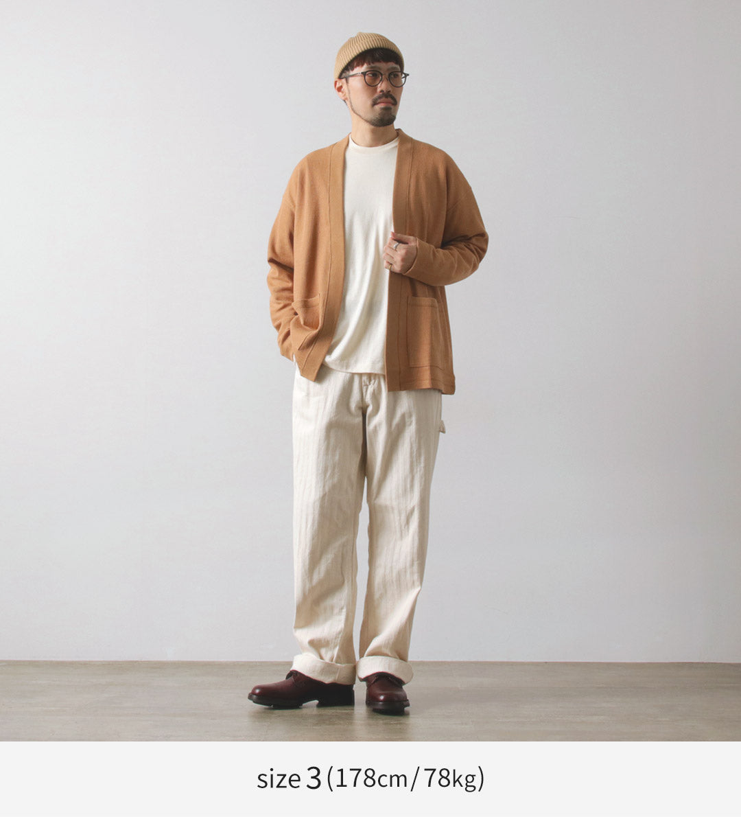 UNDYED（アンダイド） ワッフル カーディガン カラード オーガニックコットン / メンズ ボタンなし 長袖 日本製 COLORED ORGANIC COTTON WAFFLE L/S CARDIGAN