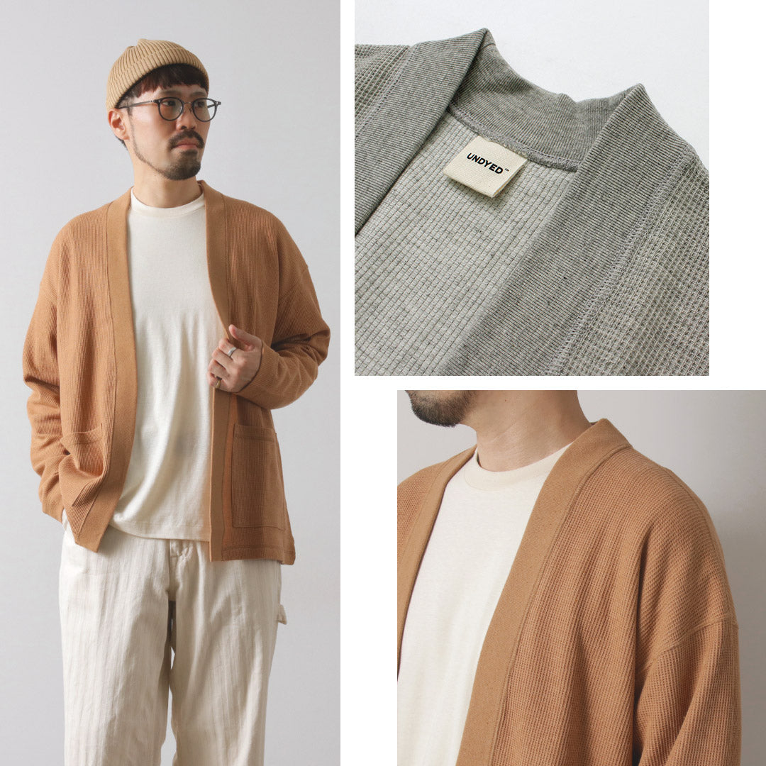 UNDYED（アンダイド） ワッフル カーディガン カラード オーガニックコットン / メンズ ボタンなし 長袖 日本製 COLORED ORGANIC COTTON WAFFLE L/S CARDIGAN