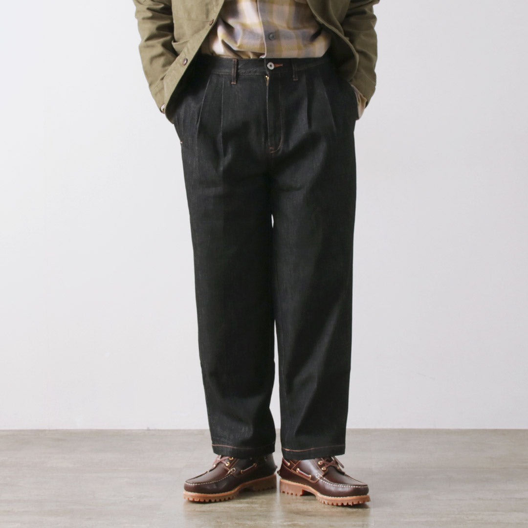 ILL ONE EIGHTY（イルワンエイティー） デニム 2タックパンツ / メンズ ブラックデニム テーパード ジーンズ 日本製 DENIM 2-TUCK PANTS