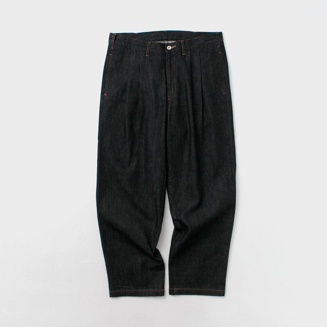 ILL ONE EIGHTY（イルワンエイティー） デニム 2タックパンツ / メンズ ブラックデニム テーパード ジーンズ 日本製 DENIM 2-TUCK PANTS